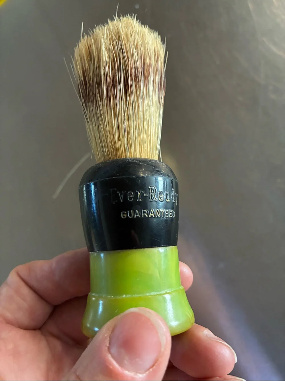 Shaving Brush Bakelite Catalan Yellow-Green W/ Boar or Badger Bristles VTG